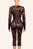 Women Summer Leopard Print Hollow-Out Jumpsuit