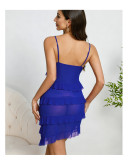 Multi-Layer Lace Trim Mesh Strap V-Neck Pearl Pendant Sleepwear Nightdress