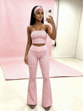Women Polka Dot Strapless Top and Bell Bottom Pant Three-Piece Set (Includes Headscarf)