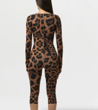 Women Summer Leopard Print Hollow-Out Jumpsuit