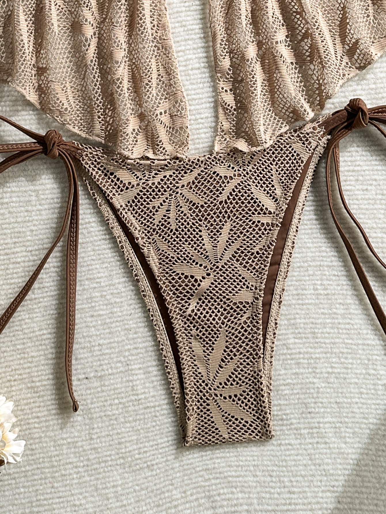 Crochet Hollow-Out Halter Tie-Waist Two-Piece Bikini for Summer