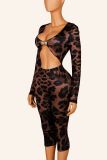 Women Summer Leopard Print Hollow-Out Jumpsuit