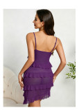 Multi-Layer Lace Trim Mesh Strap V-Neck Pearl Pendant Sleepwear Nightdress
