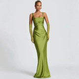 Satin Fishtail Evening Wedding Bridesmaid Prom Long Dress（Processing time need 3-6 days）