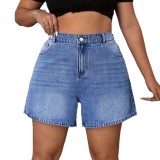 Summer Plus Size Women's High Waist Loose Denim Wide Leg Shorts