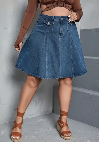 Summer Plus Size Women's Mid Waist Denim Skirt