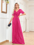 Formal Party Women's Sexy Sequin V-Neck Short Sleeve Fishtail Bridesmaid Long Dress（Processing time need 3-6 days）