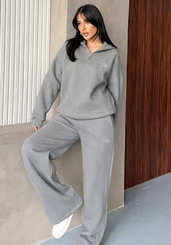 Autumn-Winter Women's Stand Collar Slim Fit Top Gym Sports Two-Piece Set