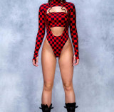 Spring-Summer Halloween Print Women's Long Sleeve One-Piece Swimsuit
