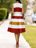 Women's Fashion Printed Sexy Slim Waist Sleeveless Long Dress