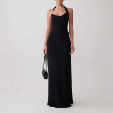 Women's Halter Neck Slit Low Back Straight Casual Dress