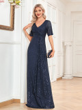 Formal Party Women's Sexy Sequin V-Neck Short Sleeve Fishtail Bridesmaid Long Dress（Processing time need 3-6 days）