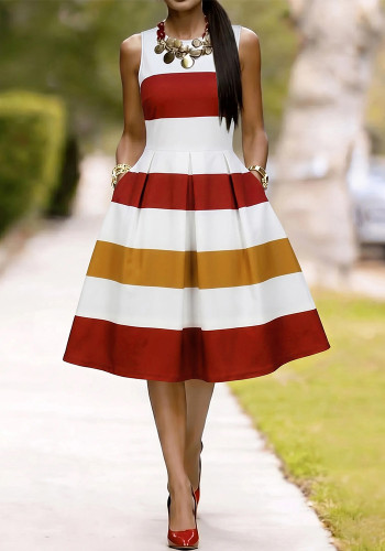 Women's Fashion Printed Sexy Slim Waist Sleeveless Long Dress