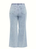 Plus Size Women's Washed Wide Leg Denim High Waist Loose Straight Leg Pants