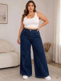 Plus Size Women's Washed Wide Leg Denim High Waist Loose Straight Leg Pants