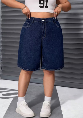 Summer Plus Size Women's American Washed Loose Wide Leg High Stretch Denim Shorts