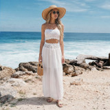 Crochet Hollow Patchwork Chiffon Beach Cover-Up Two-Piece Skirt Set