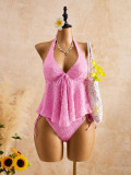 Women's Lace Halter Neck Tie Ruffle Two-Piece Bikini Swimwear