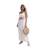 Crochet Hollow Patchwork Chiffon Beach Cover-Up Two-Piece Skirt Set