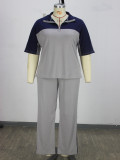 Plus Size Loose Irregular Patchwork Half-Sleeve Top and Pants Two-Piece Set