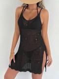 Sexy Hollow Knit Slit Beach Cover-Up Strap Dress