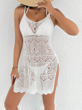 Sexy Hollow Knit Slit Beach Cover-Up Strap Dress