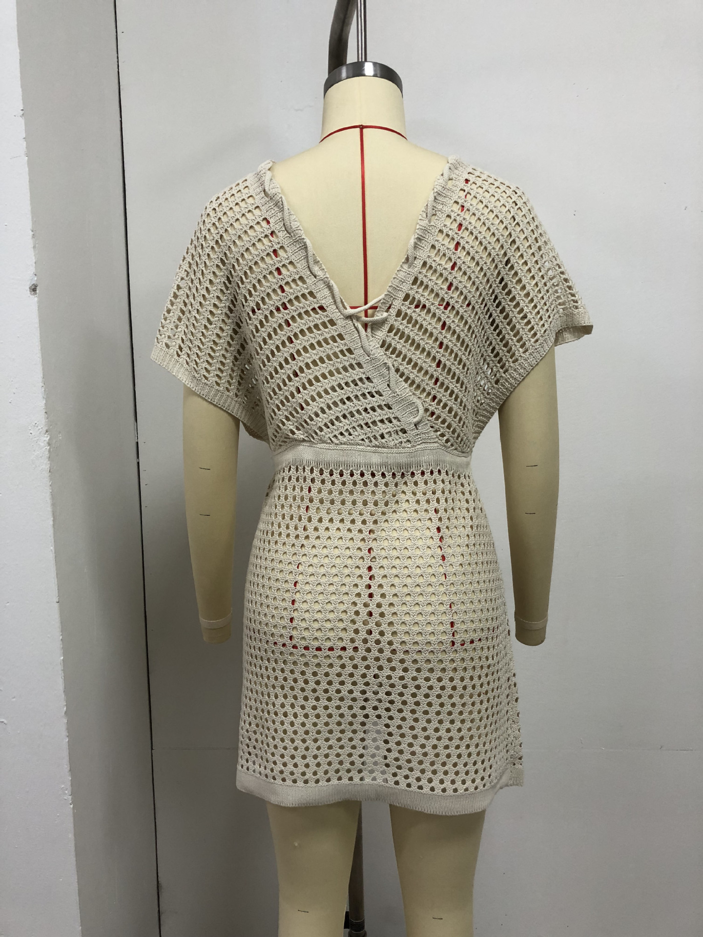 Deep V Lace-Up Hollow-Out Beach Cover-Up Dress