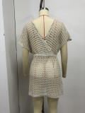 Lace-Up Hollow Cover-Up Deep V Casual Beach Dress