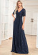 Formal Party Women's Sexy Sequin V-Neck Short Sleeve Fishtail Bridesmaid Long Dress（Processing time need 3-6 days）