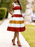 Women's Fashion Printed Sexy Slim Waist Sleeveless Long Dress