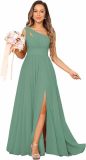 Formal Chic Sleeveless Sexy High Waist Slit Slash Shoulder Maxi Evening Dress