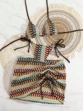 Holiday Summer Women's Knitting Striped Drawstring Three-Piece Bikini Set