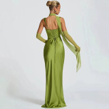 Satin Fishtail Evening Wedding Bridesmaid Prom Long Dress（Processing time need 3-6 days）