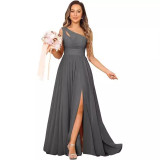 Formal Chic Sleeveless Sexy High Waist Slit Slash Shoulder Maxi Evening Dress
