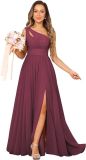 Formal Chic Sleeveless Sexy High Waist Slit Slash Shoulder Maxi Evening Dress