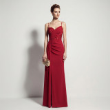 Sheer Lace Asymmetric Pleated High Slit Formal Evening Dress