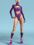 Spring-Summer Halloween Print Women's Long Sleeve One-Piece Swimsuit