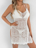 Sexy Hollow Knit Slit Beach Cover-Up Strap Dress