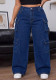 Women's Washed Cargo Denim High Waist Loose Wide Leg Multi-Pocket Pants
