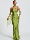 Satin Fishtail Evening Wedding Bridesmaid Prom Long Dress（Processing time need 3-6 days）