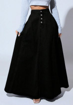 Women's Black High WaistButton Front Slim Fit A-Line Denim Maxi Skirt Women's Black High WaistButton Front Slim Fit A-Line Denim Maxi Skirt