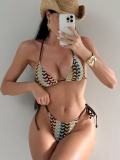 Holiday Summer Women's Knitting Striped Drawstring Three-Piece Bikini Set