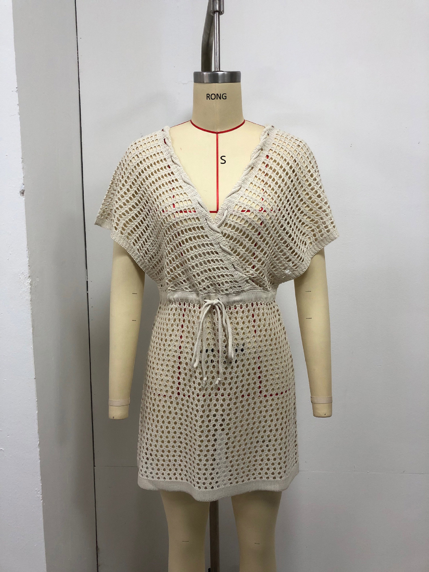 Deep V Lace-Up Hollow-Out Beach Cover-Up Dress
