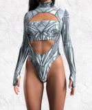 Spring-Summer Halloween Print Women's Long Sleeve One-Piece Swimsuit