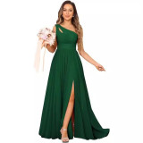 Formal Chic Sleeveless Sexy High Waist Slit Slash Shoulder Maxi Evening Dress