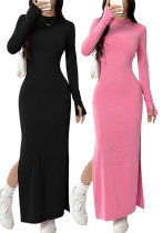 Women's Casual Solid Long Sleeve Slim Side Slit Bodycon Dress Women's Casual Solid Long Sleeve Slim Side Slit Bodycon Dress