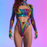 Spring-Summer Halloween Print Women's Long Sleeve One-Piece Swimsuit