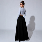 Women's Black High WaistButton Front Slim Fit A-Line Denim Maxi Skirt