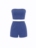 Women's Solid Strapless Crop Top Elastic Waist Shorts Two-Piece Set