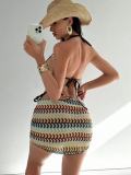 Holiday Summer Women's Knitting Striped Drawstring Three-Piece Bikini Set